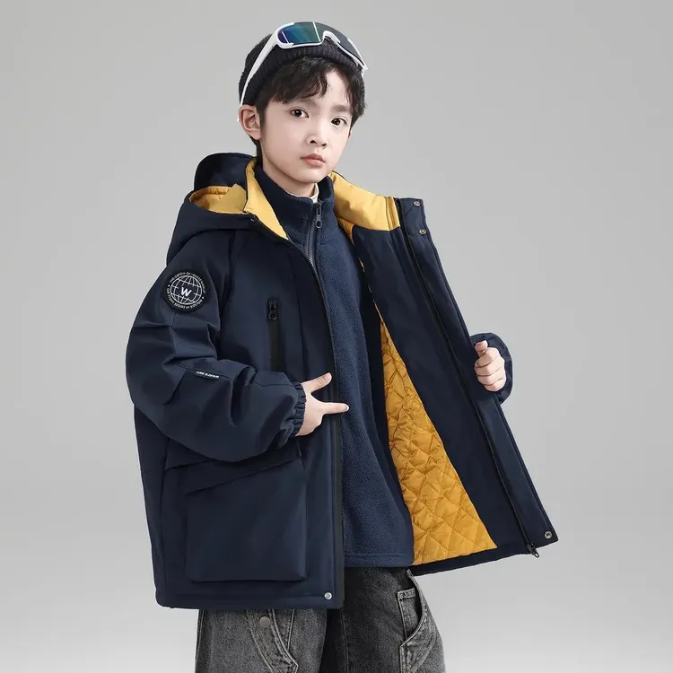男童冲锋衣三合一可拆卸2025新款加厚中大儿童加绒夹棉秋冬季外套