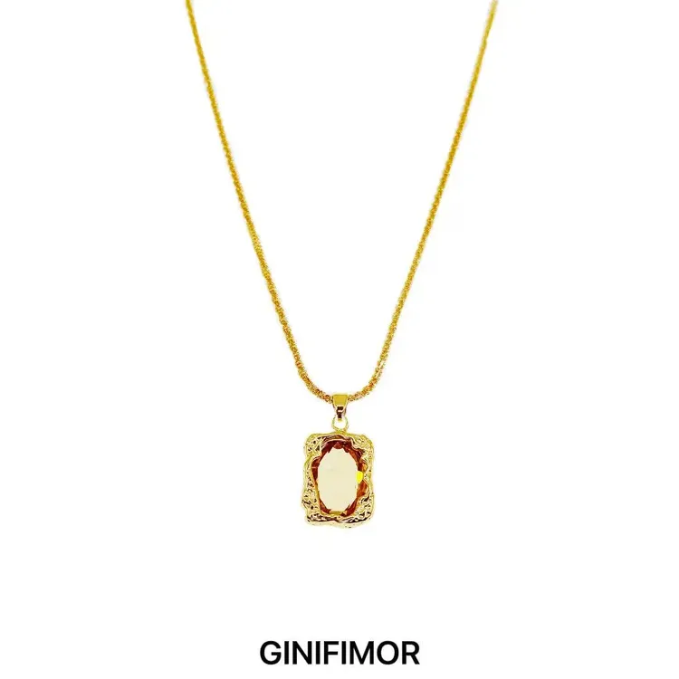 铜合金仿水晶吊坠 法式复古几何吊坠项链简约秋冬百搭毛衣链