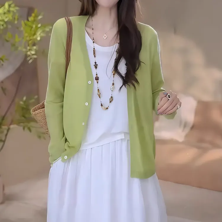 抹茶绿长袖空调针织薄款开衫女2025夏季新款百搭防晒衫休闲上衣潮