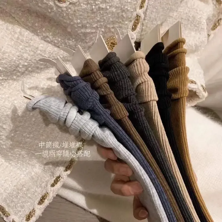 纯色堆堆袜子女秋冬季中筒棉袜ins潮百搭卷边纯色搭配乐福鞋长袜
