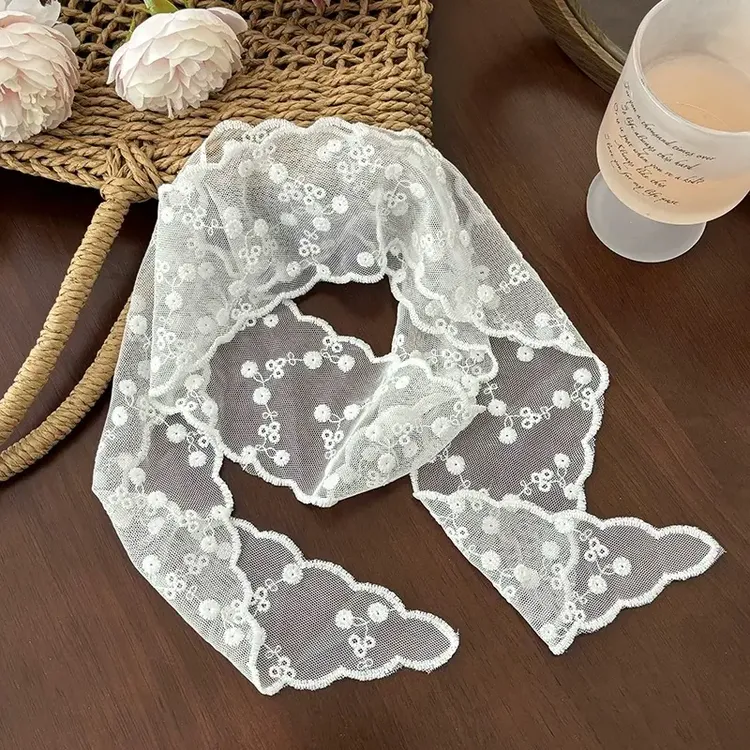 流行韩系氛围感蕾丝花边小丝巾百搭超仙头饰发带飘带多种发圈头绳