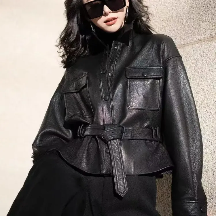 海宁韩版高端时尚泡感蛋白皮宋佳同款外套女2025新款收腰显瘦2529