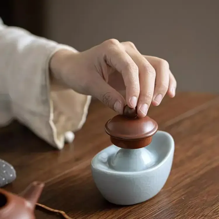 【轻奢】汝窑开片元宝摆件陶瓷摆件茶宠茶道茶玩天青色茶摆件