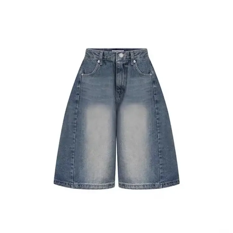 金靖同款七分牛仔裤男2025年春季美式复古五分裤中裤阔腿短裤男夏