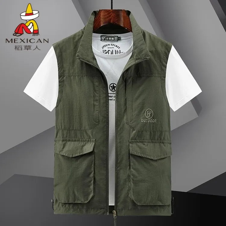 稻草人春夏休闲马甲男多口袋宽松背心薄马夹户外外穿坎肩工装外套