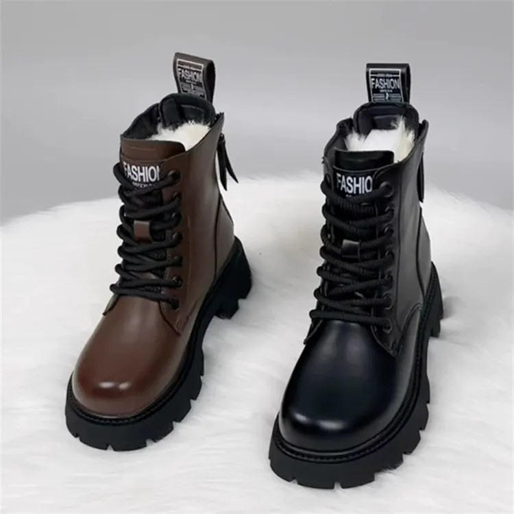 纯羊毛雪地靴女款皮毛一体2024秋冬季新款加绒加厚保暖马丁靴短靴