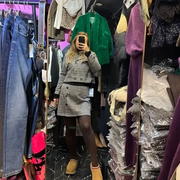 时尚气质格子毛呢半身裙与外套搭配套装显瘦修身秋冬款