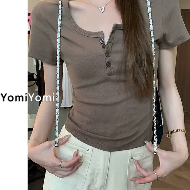 基础款色正肩短袖女大码胖mm百搭圆领修身显瘦弹力T恤上衣夏ins