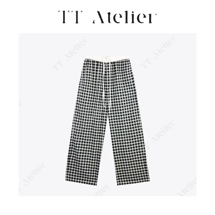 TT设计师【格纹时代】夏季时尚简约宽松显瘦休闲格子裤TT259980
