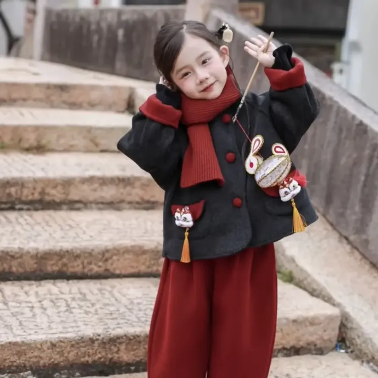 女童加绒加厚套装2025冬季新款国风宝宝周岁礼服冬季拜年衣服童装