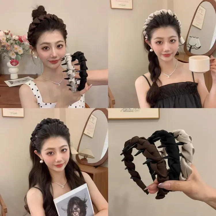 饱满~高级感缎面高颅顶发箍加厚布艺缠绕发箍女春夏色百搭头箍