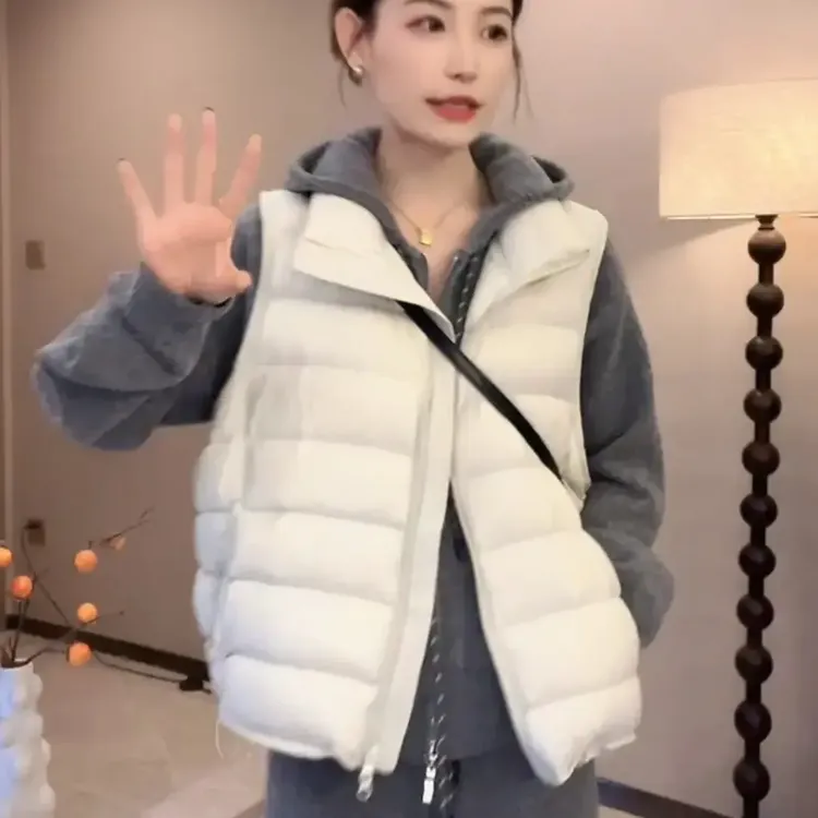 韩版立领白鸭绒排骨马甲短款轻便时尚百搭休闲保暖马甲女外套潮流