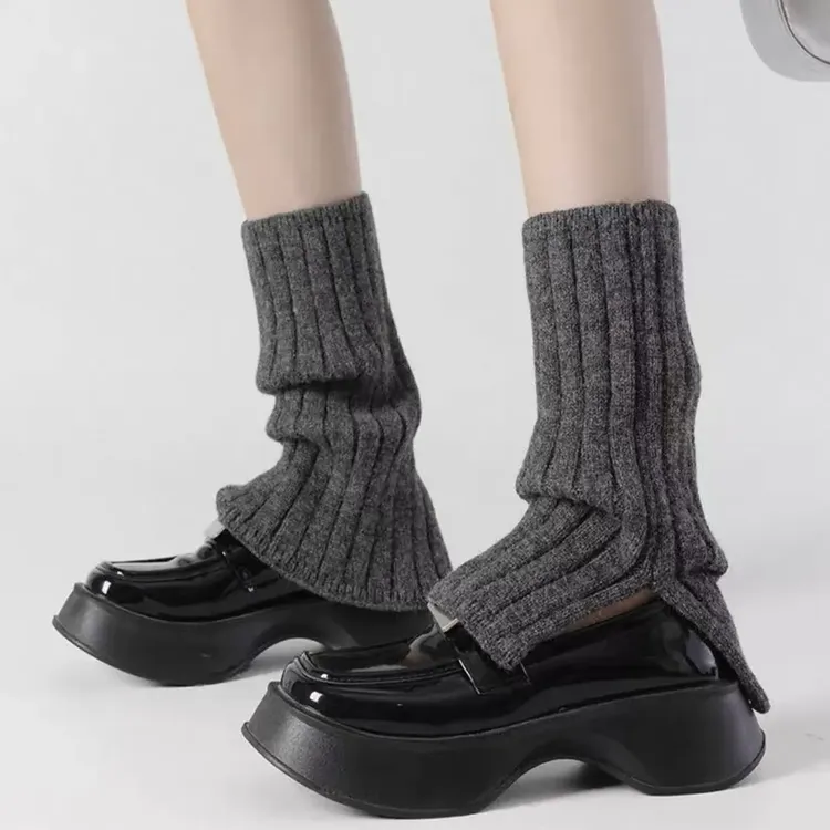 miu系灰色袜套加厚慵懒风日系喇叭开叉堆堆袜保暖腿套搭配打底裤