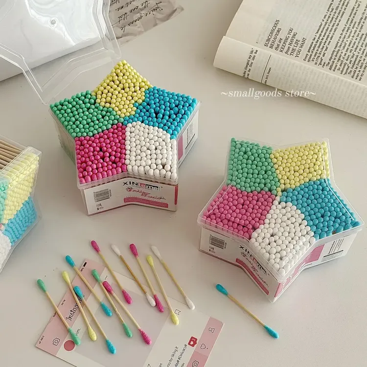 500支一盒棉签五角星彩色多功能棉签化妆棉签化妆双头清洁棉棒