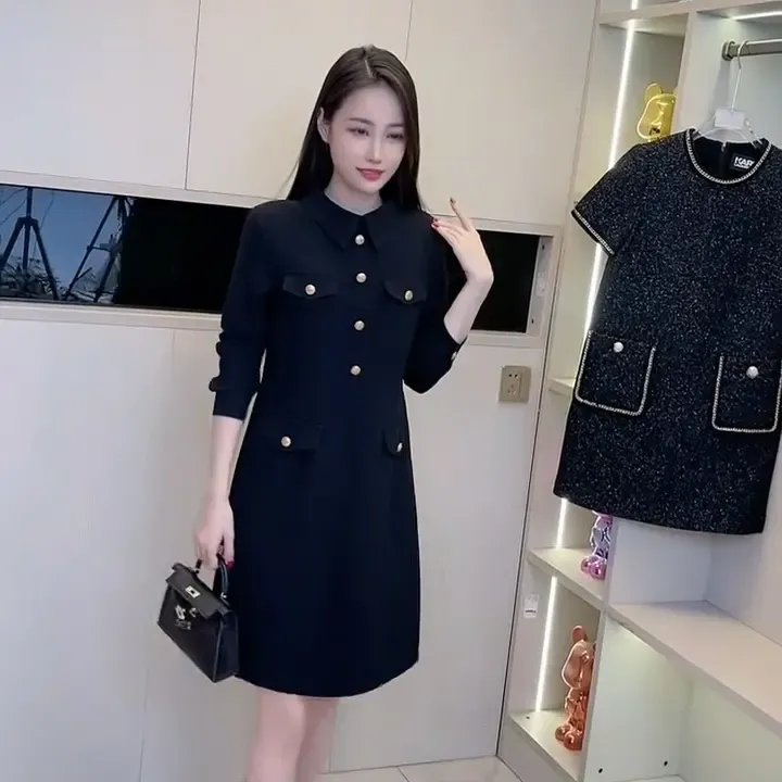 轻奢减龄赫本风小翻领A版小个子秋季连衣裙