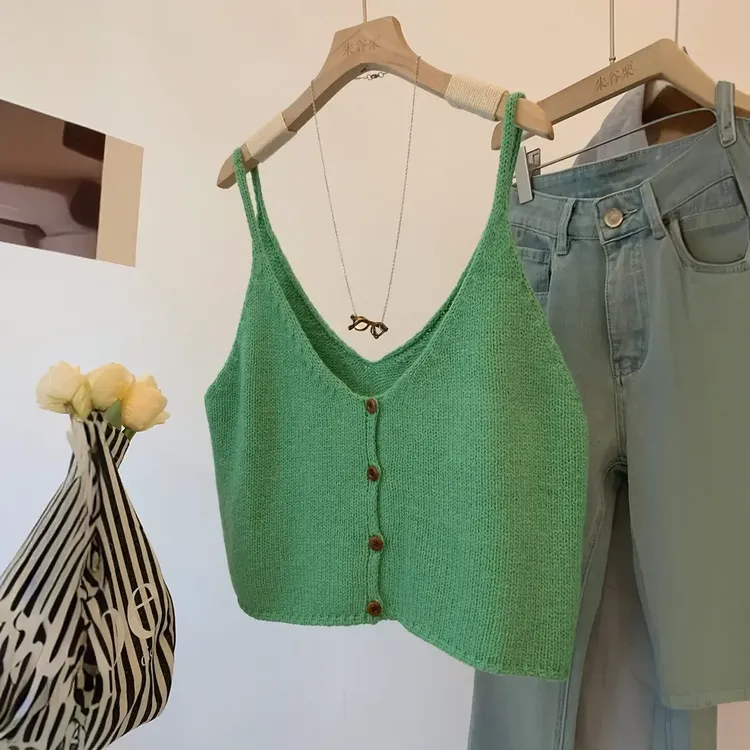 叠穿神器~层次调色盘！减龄吊带针织开衫马甲女短款外穿背心坎肩