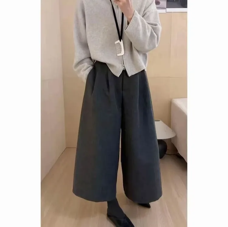 【现货+运费险】毛呢宽松显瘦女秋冬时尚高腰百搭休闲裤八分阔腿裤
