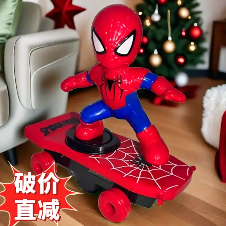 发光蜘蛛侠特级电动滑板车特大号蜘蛛侠玩具儿童技炫酷翻滚滑板*