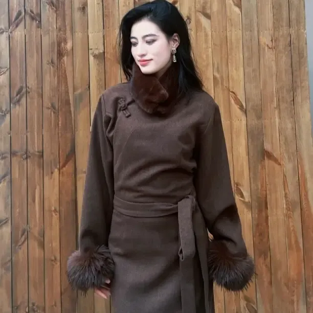 藏装 原创设计款可拆领拼接 垂感博拉冬季款