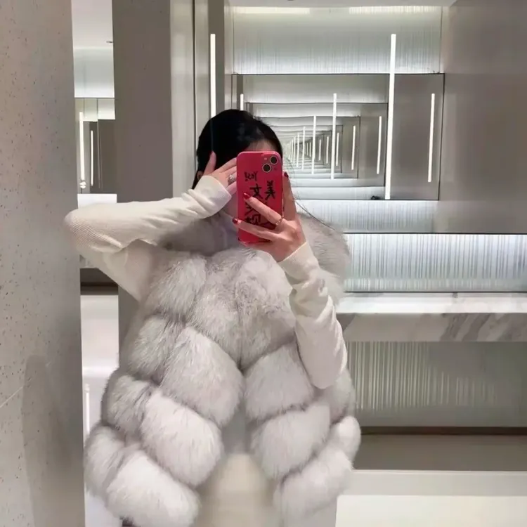 【晶晶家】2025秋冬新款【告白气球】狐狸毛中长款马甲时尚百搭气质款