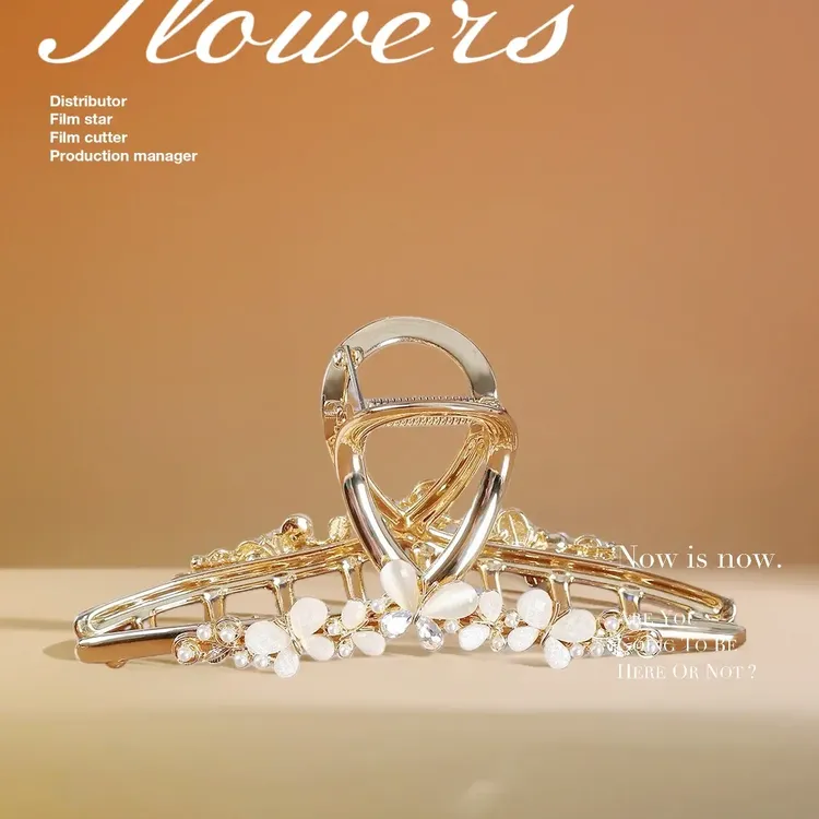 皮质铁合金古风花朵抓夹女后脑勺盘发夹大号鲨鱼夹子发卡头饰气质