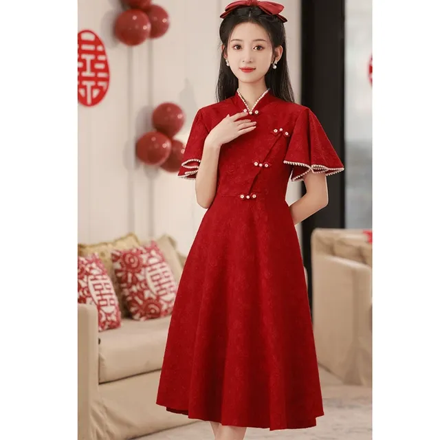 中式旗袍敬酒服新娘2024新款夏季孕妇遮肚子小个子红色订婚礼服