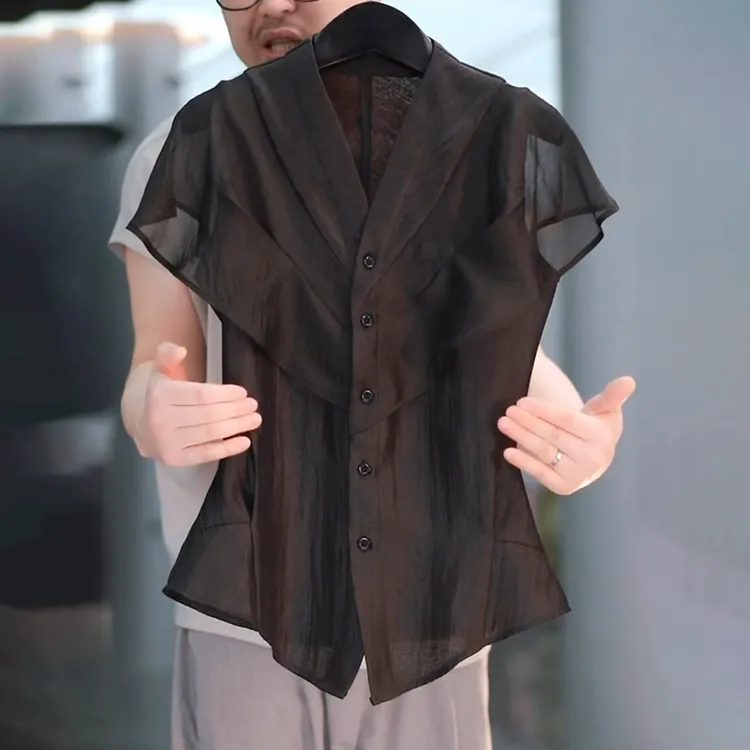 高级感黑色V领衬衫女士2025夏季新款洋气减龄收腰显瘦荷叶边上衣