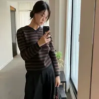 闪闪兒-精选Not*hing条纹针织V领长袖衫44106