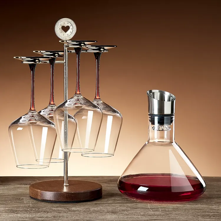红酒杯套装家用水晶玻璃高脚杯轻奢高档红酒杯架子瀑布醒酒器酒具