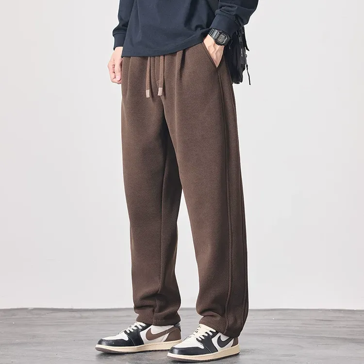 欧密绒裤子男士秋冬季2024新款直筒重磅加绒加厚运动休闲长裤男潮