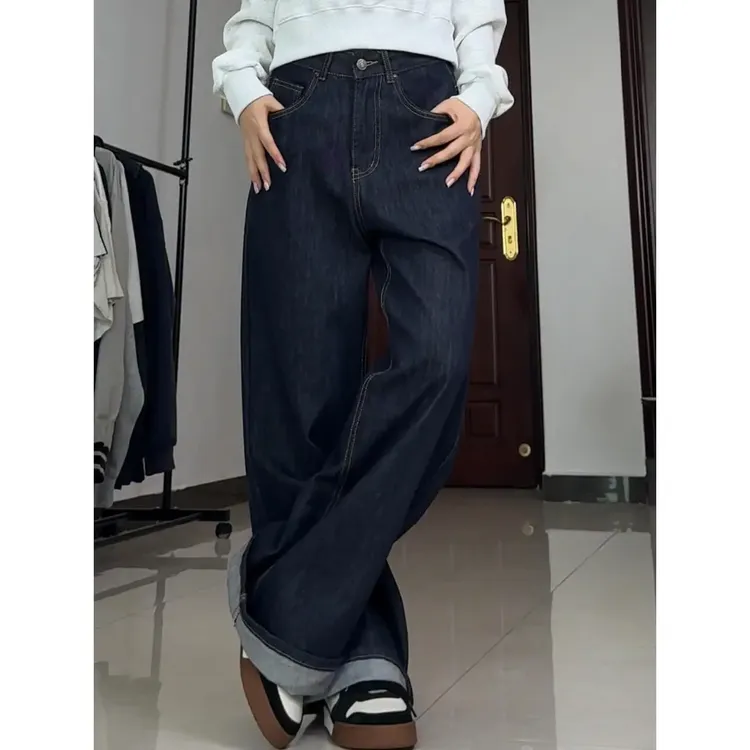 大码美式高街vibe阔腿牛仔裤男春季新款宽松休闲垂感高腰拖地裤子