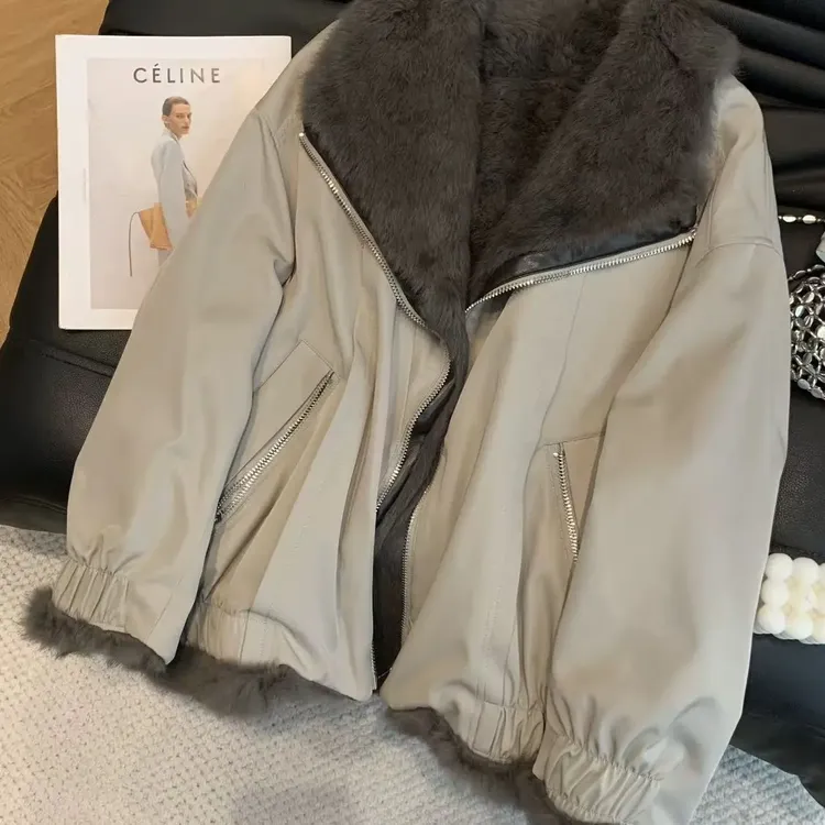 百搭两面穿休闲一体皮草外套轻奢加厚短款女一衣多穿