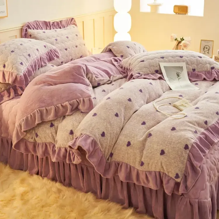 秋冬牛奶绒床盖四件套保暖双面绒被套夹棉加厚床单三件套床品套件
