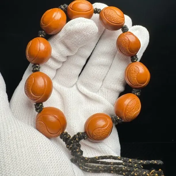 精致美观橄榄核雕太极八卦文玩手捻珠手工雕刻男女款/尺寸16