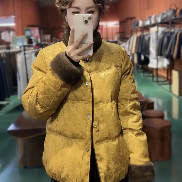 冬季新款时尚拼接加厚保暖新中式国风羽绒服