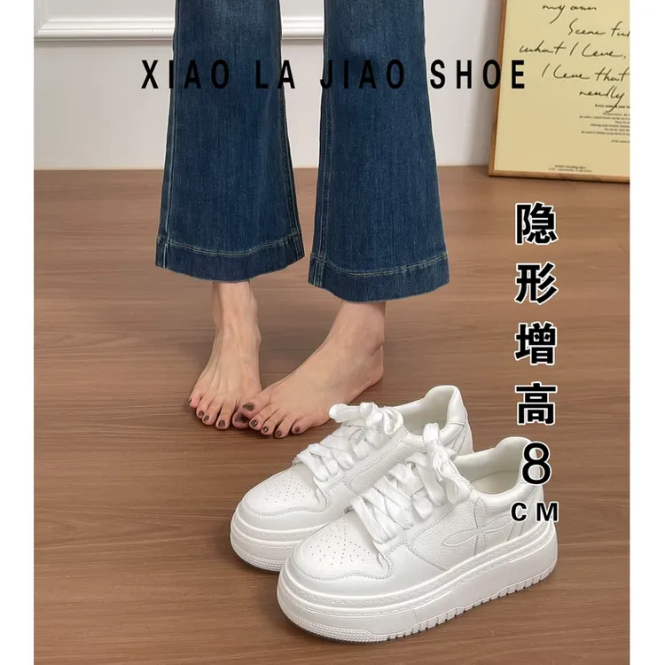 2025秋新款真皮内增高8cm小白鞋女厚底小个子小码32休闲爆款板鞋