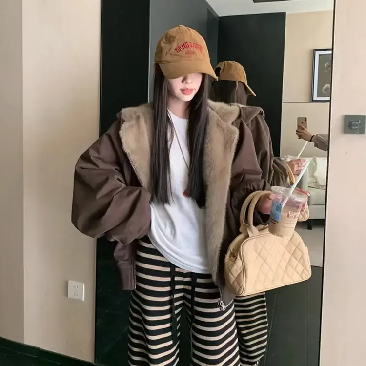 新款双面穿棉服座山雕男女同款加厚保暖连帽宽松短款情侣装棉衣潮