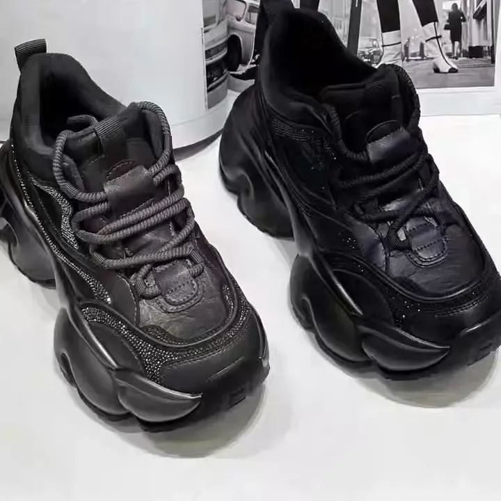 新款绑带潮流拼色厚底老爹鞋透气百搭休闲鞋女