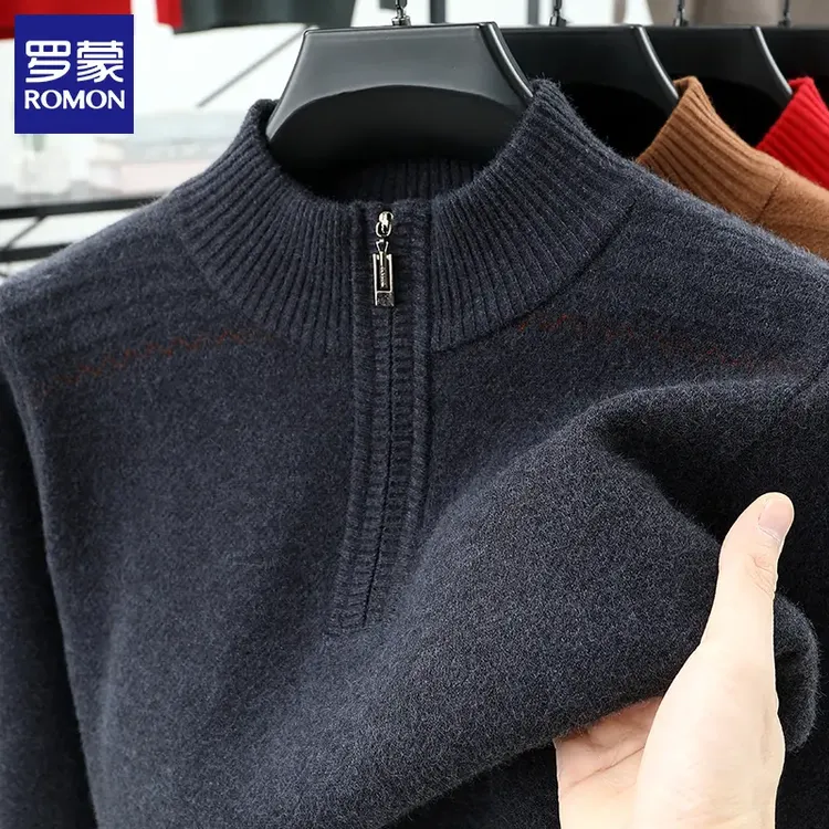 罗蒙爸爸装冬季加厚毛衣男士保暖休闲内搭打底衫秋冬针织衫上衣男