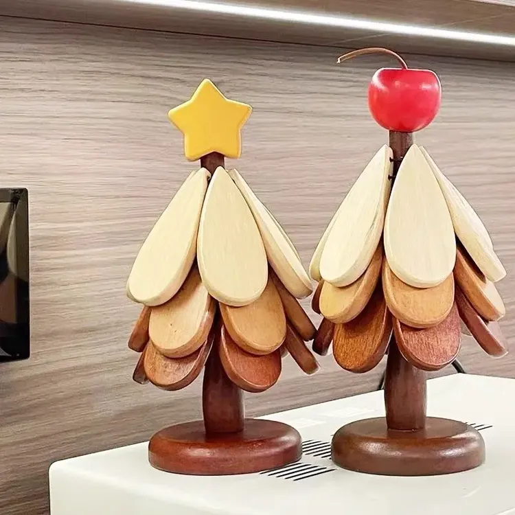 高级感圣诞树隔热垫餐桌摆件创意一棵树实木防烫锅垫折鲁杯垫碗垫