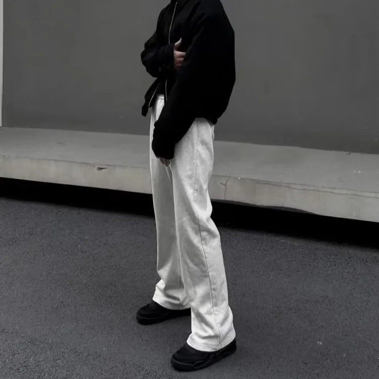 男女款春季新款白灰色微喇叭卫裤休闲裤cleanfit弯刀版型运动裤