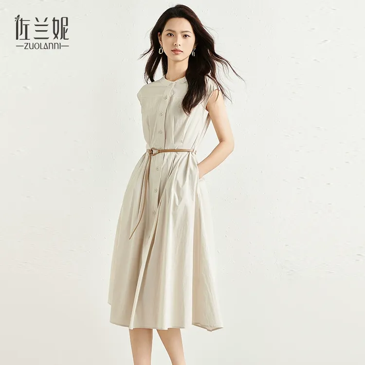 气质通勤无袖连衣裙女装夏季2025新款法式简约极简小个子衬衫裙子