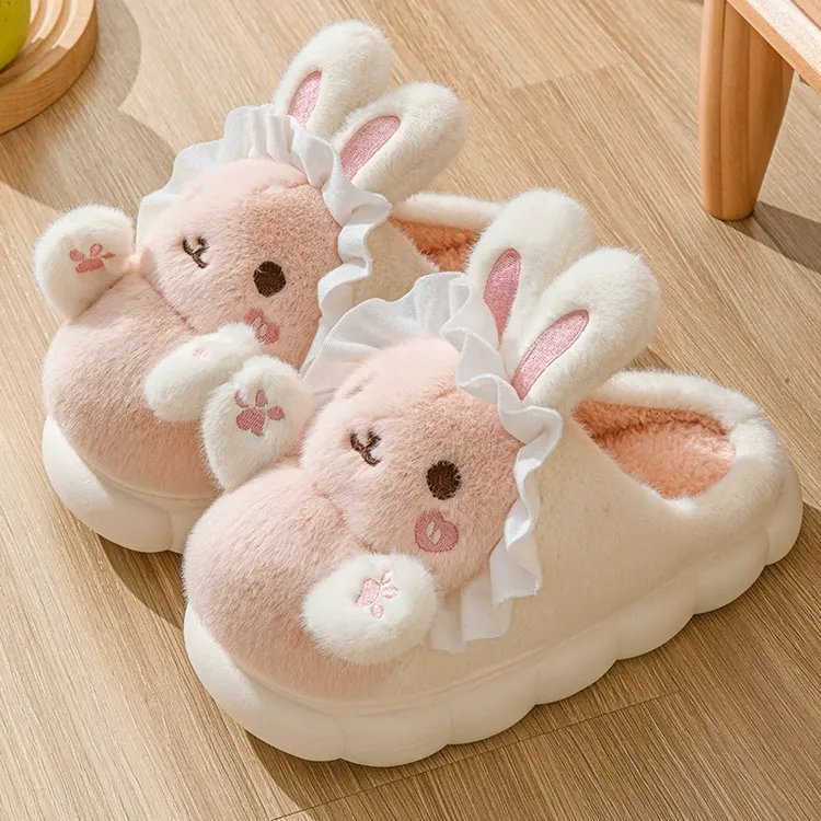 可爱小兔棉拖鞋秋冬季2025新款室内居家保暖毛绒踩屎感棉拖鞋