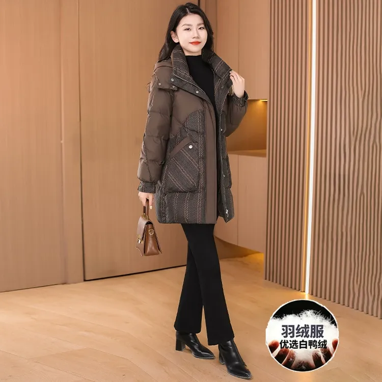 品牌九江中长款加厚羽绒服女款秋冬2025新款韩版时尚保暖连帽袄子