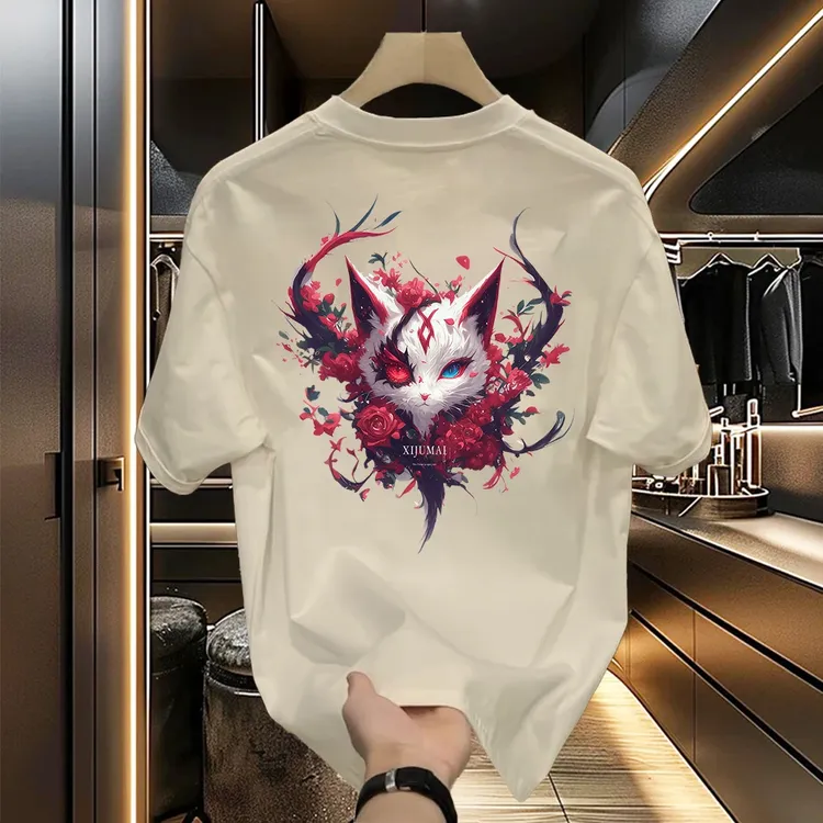 美式痞帅重磅纯棉T恤-狐狸- 男女潮牌百搭半袖宽松圆领个性短袖