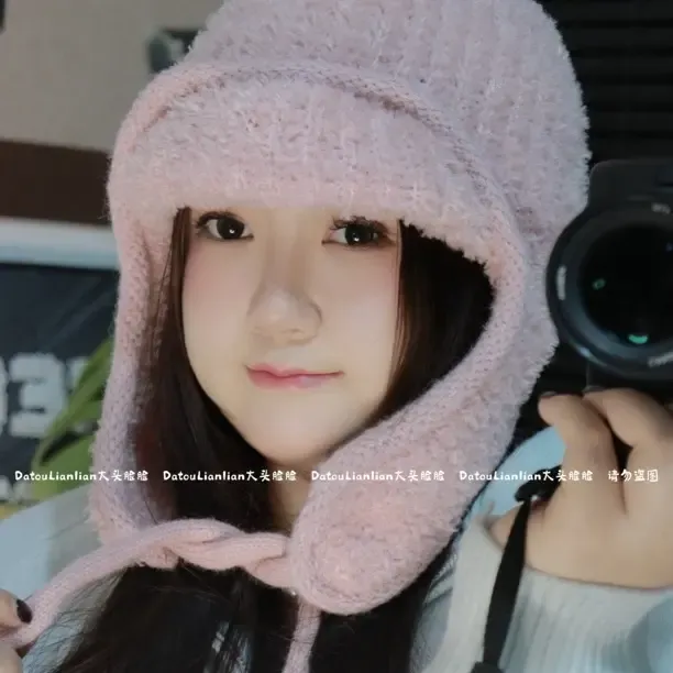 大头升级韩系护耳针织雷锋帽女秋冬保暖显脸小百搭堆堆帽