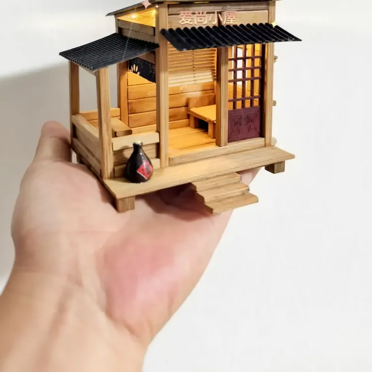 悬挂原木艺术新款移动新中式网红小木屋凉亭茶室造景DIY手工材料