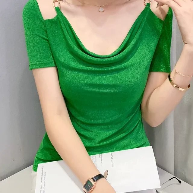性感露肩一字领短袖T恤女装2025新款潮洋气上衣设计感修身小衫夏