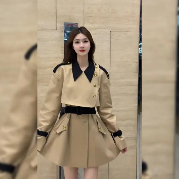 小个子卡其色风衣外套2025早秋新款长袖中长版英伦风飒纳上衣女装