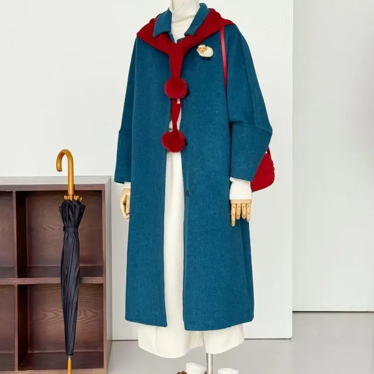 【冰川蓝】超显白蓝色毛呢大衣女中长款套装保暖韩系气质呢子外套